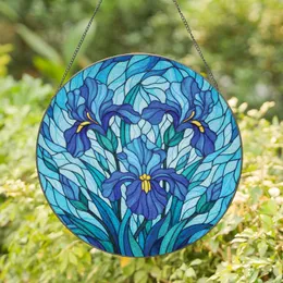 Blooming Blue Flowers Aqua Leaves Tendril Mosaic - Home Decor Gift for Garden Lover Stained Glass Suncatcher
