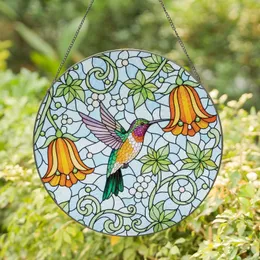 Hummingbird Bell Flowers Botanical Mosaic - Home Decor Gift for Garden and Wildlife Lover Stained Glass Suncatcher