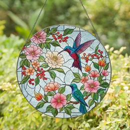 Hummingbird Flower Blossom Berry Branch - Home Decor Gift for Garden Lover Stained Glass Suncatcher