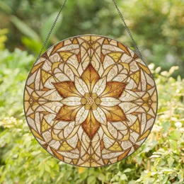 Golden Six-Petal Poinsettia Bloom Abstract Leaves Swirls - Home Decor Gift Stained Glass Suncatcher