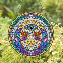 Eye of Horus Golden Ankh Rainbow Wings - Home Decor Gift Stained Glass Suncatcher