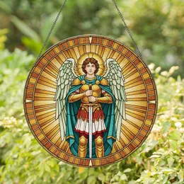 Archangel Michael Feathered Wings Golden Armor Silver Sword - Spiritual Home Decor Gift Stained Glass Suncatcher