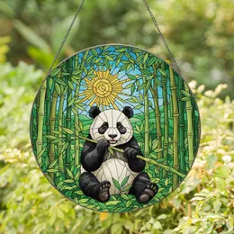 Panda Eating Bamboo Forest - Home Decor Gift for Panda Lover Stained Glass Suncatcher