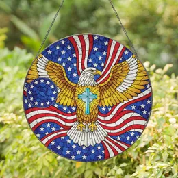 Bald Eagle American Flag Blue Cross Thirteen Stars - Independence Day Gift for Veterans Stained Glass Suncatcher