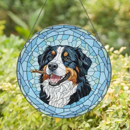 Bernese Mountain Dog Head with Stick - Home Decor Gift for Dog Lover Stained Glass Suncatcher
