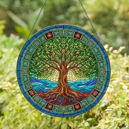 Tree of Life Ancient Symbols - Spiritual Home Decor Gift for Nature Lovers Stained Glass Suncatcher