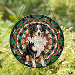 Black White Tan Australian Shepherd Mandala Dreamcatcher - Home Decor Gift for Dog Lovers Stained Glass Suncatcher