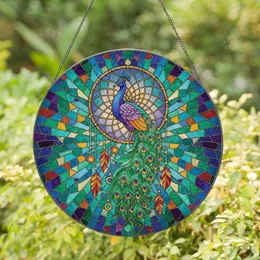 Peacock with Emerald Tail Feather Eye Dreamcatcher Beaded Charms - Home Decor Gift for Bird Lover Stained Glass Suncatcher