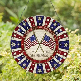 Betsy Ross & 50-Star American Flags 250 Years Freedom - Independence Day Gift for Veterans Stained Glass Suncatcher
