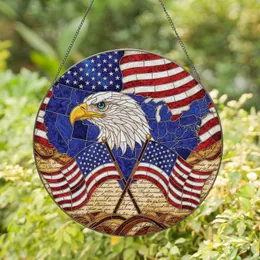 Bald Eagle Betsy Ross Flag US Map - Independence Day Gift for Veterans Stained Glass Suncatcher