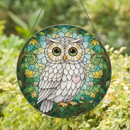 Fluffy White Owl Forest Canopy - Wildlife Lover Gift for Owl Lover Stained Glass Suncatcher