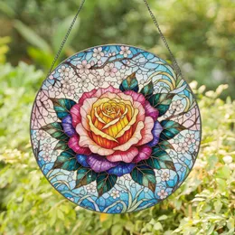 Blooming Rose Leaves Filigree Cherry Blossom Botanical Mosaic - Home Decor Gift Stained Glass Suncatcher