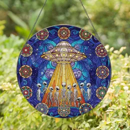 Flying Saucer Aliens Cosmic Mandalas - Home Decor Gift for UFO Lover Stained Glass Suncatcher