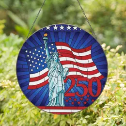 Statue of Liberty American Flag 250 - Independence Day Home Decor Gift for Veterans Stained Glass Suncatcher