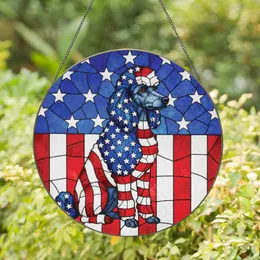 Black Poodle American Flag Independence Day Gift for Dog Lovers Stained Glass Suncatcher