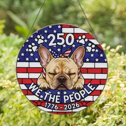French Bulldog American Flag - 250th Anniversary Gift for Veterans Stained Glass Suncatcher