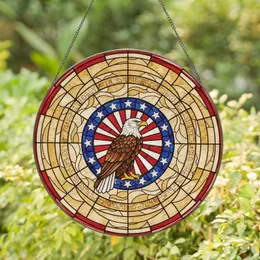 Bald Eagle American Flag Independence Day Gift for Veterans Stained Glass Suncatcher