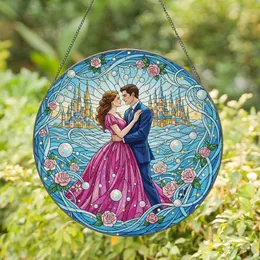 Romantic Couple Fantasy Castles Roses - Wedding Anniversary Home Decor Gift Stained Glass Suncatcher