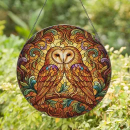 Barn Owls Nuzzling Tree Branch Botanical Mosaic - Wildlife Lover Home Decor Gift Stained Glass Suncatcher