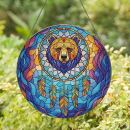Bear Head Dreamcatcher Feathers Wildlife - Home Decor Gift for Wildlife Lover Stained Glass Suncatcher