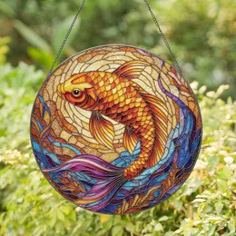 Goldfish Koi Fish Swirling Water - Home Decor Gift for Aquatic Lover Stained Glass Suncatcher