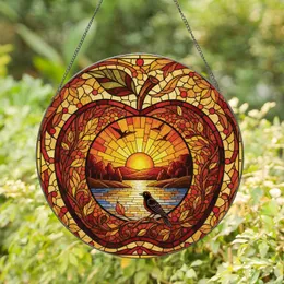 Apple Autumn Sunset River Birds - Home Decor Gift for Nature Lovers Stained Glass Suncatcher