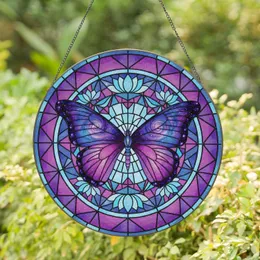 Butterfly Lotus Blossoms Circular Radiant Shapes Home Decor Gift for Butterfly Lovers Stained Glass Suncatcher