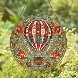 Vintage Hot Air Balloon Gold Filigree Card Suit Foliage Mosaic - Home Decor Gift Stained Glass Suncatcher
