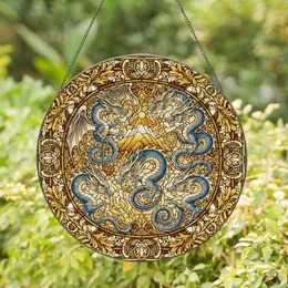 Five Mythical Dragons Scrollwork Acanthus Leaves - Fantasy Home Decor Gift for Dragon Lovers Stained Glass Suncatcher