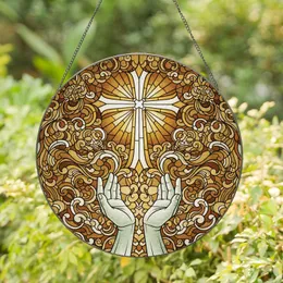 Ornate Cross Cupped Hands Swirling Cloud Filigree Foo Dog - Home Decor Gift for Believers Stained Glass Suncatcher