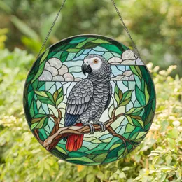 African Grey Parrot Orange Eyes Tree Branch Foliage - Wildlife Home Decor Gift for Parrot Lover Stained Glass Suncatcher