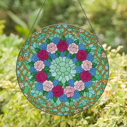 Flowing Floral Mosaic Wreath Rose Hydrangea Bloom - Home Decor Gift for Housewarming Stained Glass Suncatcher