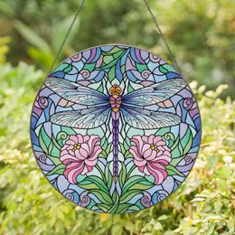 Vibrant Dragonfly Blossoming Flowers Mosaic - Home Decor Gift for Wildlife Lover Stained Glass Suncatcher