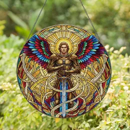 Archangel Golden Armor Multi-Colored Wings Celestial Mosaic - Home Decor Gift Stained Glass Suncatcher