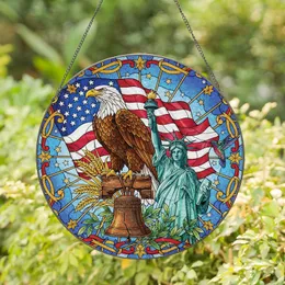 Bald Eagle American Flag Liberty Bell - Independence Day Gift for Veterans Stained Glass Suncatcher