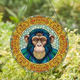 Chimpanzee Bust Ornate Floral Scroll - Home Decor Gift for Wildlife Lovers Stained Glass Suncatcher
