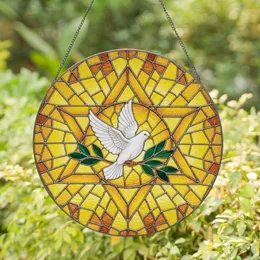 White Dove Flying Golden Star of David Branch Leaves - Jewish Window Decor Gift Stained Glass Suncatcher