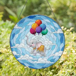 Baby Elephant Balloons Floating Sky - Home Decor Gift for Elephant Lover Stained Glass Suncatcher