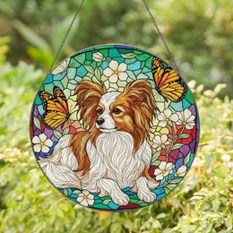 Papillon Dog Monarch Butterfly Floral Mosaic - Home Decor Gift for Dog Lover Stained Glass Suncatcher