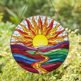 Radiant Sun Burst Rolling Hills Winding Path - Home Decor Gift Stained Glass Suncatcher