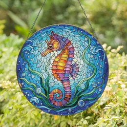 S-Shape Seahorse Ocean Waves Seaweed Bubbles - Home Decor Gift for Marine Life Lover Stained Glass Suncatcher
