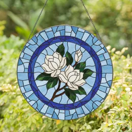 White Magnolia Flower Bud Royal Blue Floral - Home Decor Gift for Garden Lover Stained Glass Suncatcher