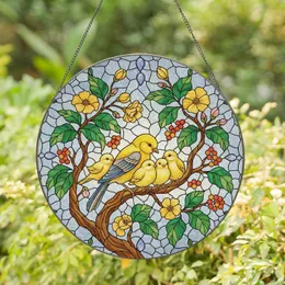 Nurturing Mother Bird Chicks Tree Branch Mosaic Sky - Wildlife Home Decor Gift Stained Glass Suncatcher