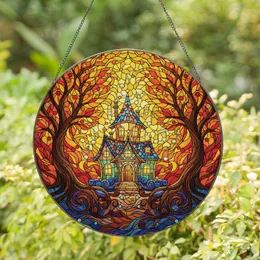 Storybook House Autumn Trees Musical Notes Home Decor Gift Stained Glass Suncatcher