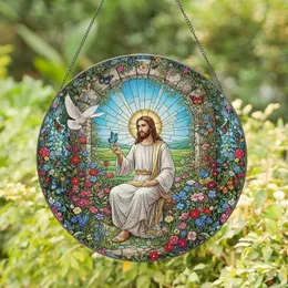 Jesus Floral Garden Archway - Spiritual Home Decor Gift for Believers Stained Glass Suncatcher