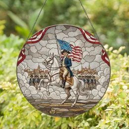George Washington Rearing Horse Betsy Ross Flag - Independence Day Gift for Veterans Stained Glass Suncatcher
