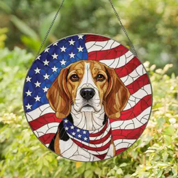 Noble Beagle Dog American Stars and Stripes Flag - Independence Day Home Decor Gift for Dog Lovers Stained Glass Suncatcher