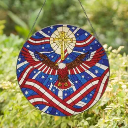 Bald Eagle American Flag Cross - Independence Day Gift for Veterans Stained Glass Suncatcher