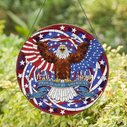Bald Eagle Flag Wings Proud American 1776 2026 Independence Day Gift Stained Glass Suncatcher