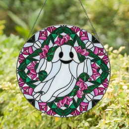 Friendly Ghost Bougainvillea Floral Foliage - Housewarming Decor Gift for Ghost Lovers Stained Glass Suncatcher